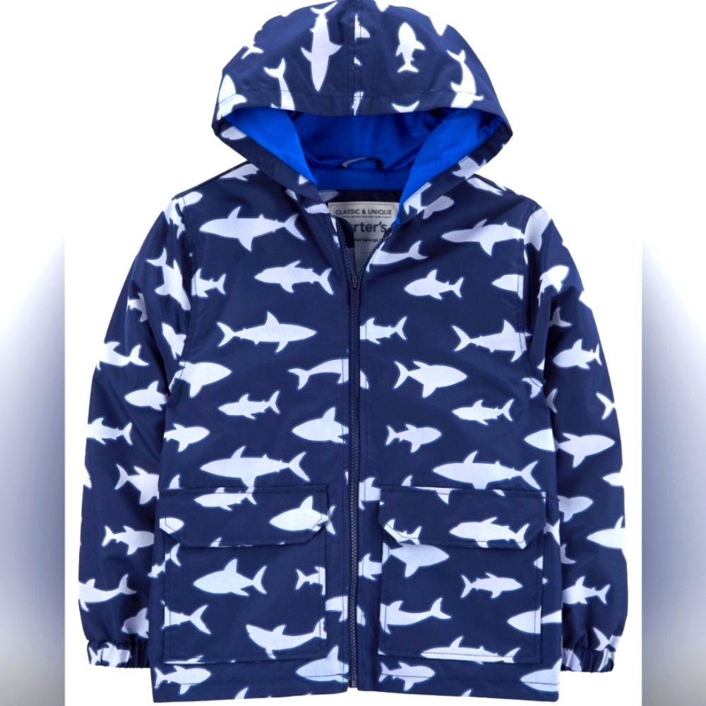 Carter's Shark Print Hooded Rain Jacket Size 6